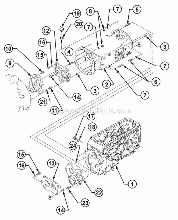 Transmission - Center Case Diagram and Parts List for 54A-458D100, 590-603-100 Cub Cadet Lawn Tractor